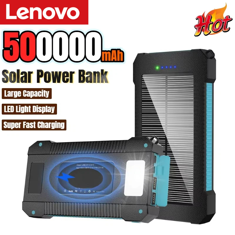 Usb Charger Dynamo - Lenovo 500000mAh Solar Power Bank Kapasitas